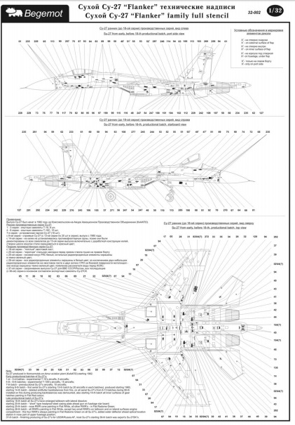 BGM-32002 Бегемот 1/32 Сухой Су-27 'Flanker' технические надписи (декаль)  << SALE ! РАСПРОДАЖА ! >>