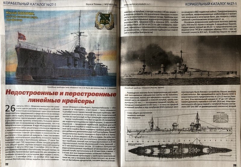 NTK-202502 Наука и Техника 2025 №2 КОРАБЕЛЬНЫЙ КАТАЛОГ №27-1. Недостроенные и перестроенные линейные крейсеры. ''Измаил'' и другие. АВИАКАТАЛОГ №174. История истребителя Хейнкель HD-37 (И-7) и других