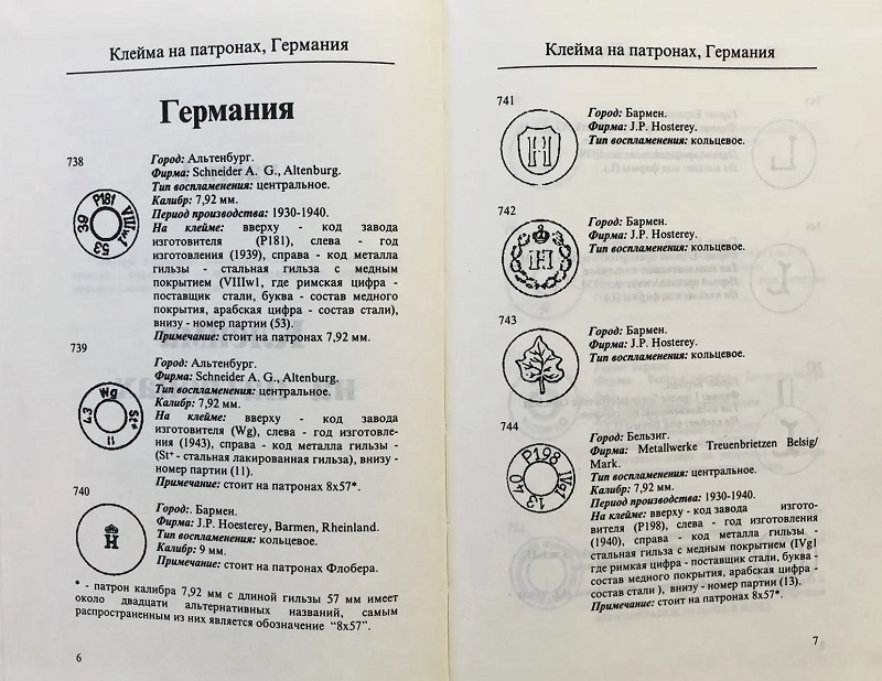 OBK-032 Клейма на патронах и оружии. Справочное пособие для экспертов-криминалистов. Выпуск 2. Германия - Иран. ( М., Можайск-Терра, 1996г., 264 стр., твердый переплет)