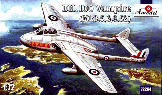 AMO-72264 1/72 DH.100 Vampire ('Вампир') Mk.3 / Mk.5 / Mk.6 / Mk.9 / Mk.59 английский реактивный истребитель 40-50-х гг. *** SALE !! *** РАСПРОДАЖА !!