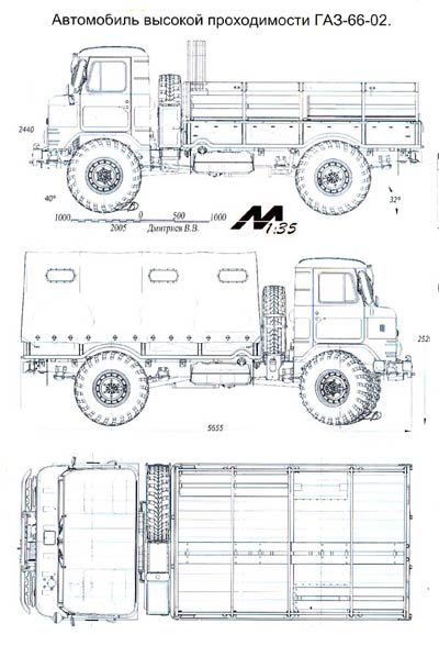 MHB-200510 М-Хобби 2005 №10 (вып.66) ЧЕРТЕЖИ: ГАЗ-66-02 автомобиль высокой проходимости в масштабе 1/35